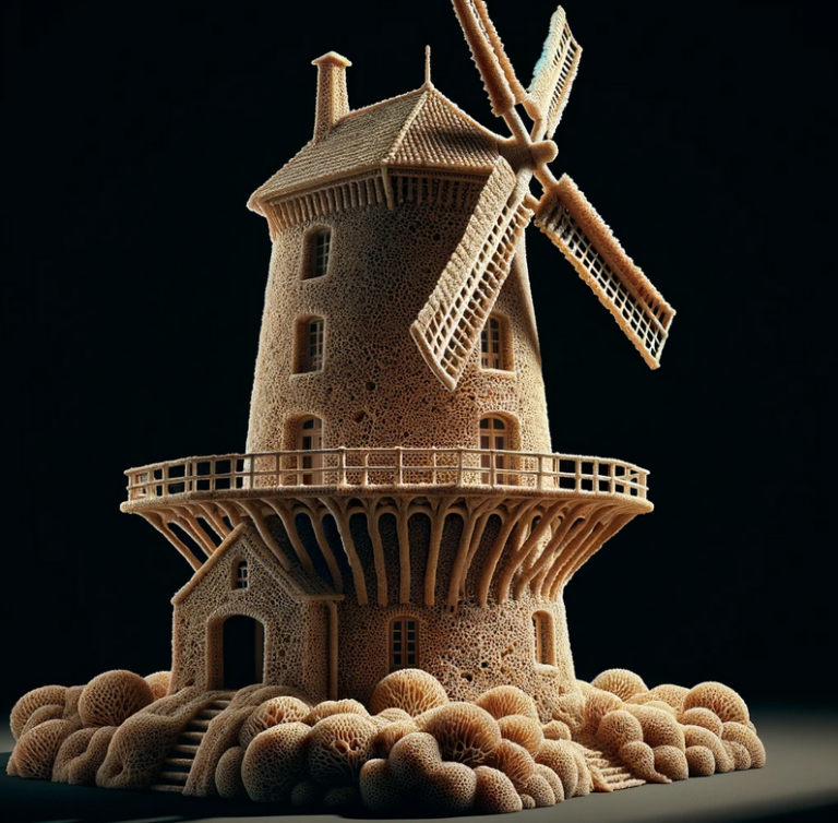 Moorschwamm Skulptur, die eine Windmühle  darstellt